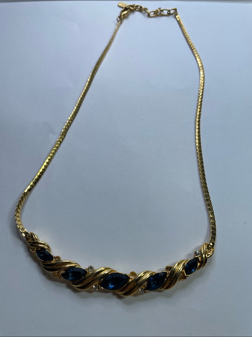 Vintage Vendome Gold-Tone Navy Blue Crystal Twist Necklace